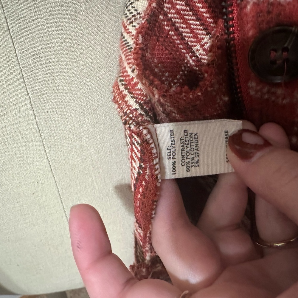 Gilded Intent Red and Cream Mixed Flannel Hooded Shacket - Picture 7 of 7